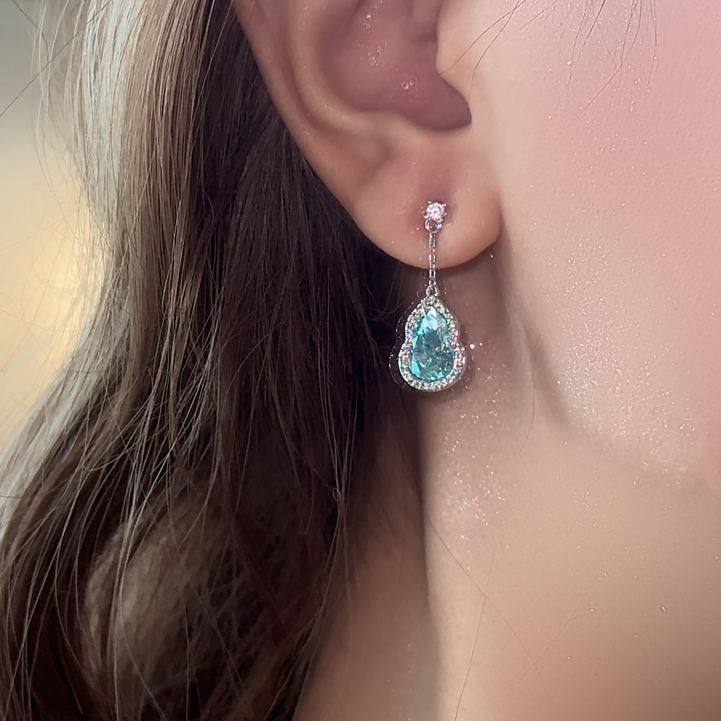 蓝钻星芒◆新款清冷烟蓝宝石蓝眼泪耳钉耳环女高级感气质轻奢耳饰