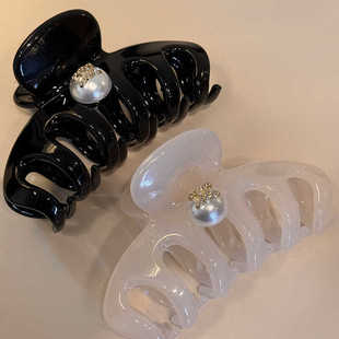 珍珠大号南瓜发抓夹新款 高级感发夹后脑勺鲨鱼夹夏 果冻 很能抓