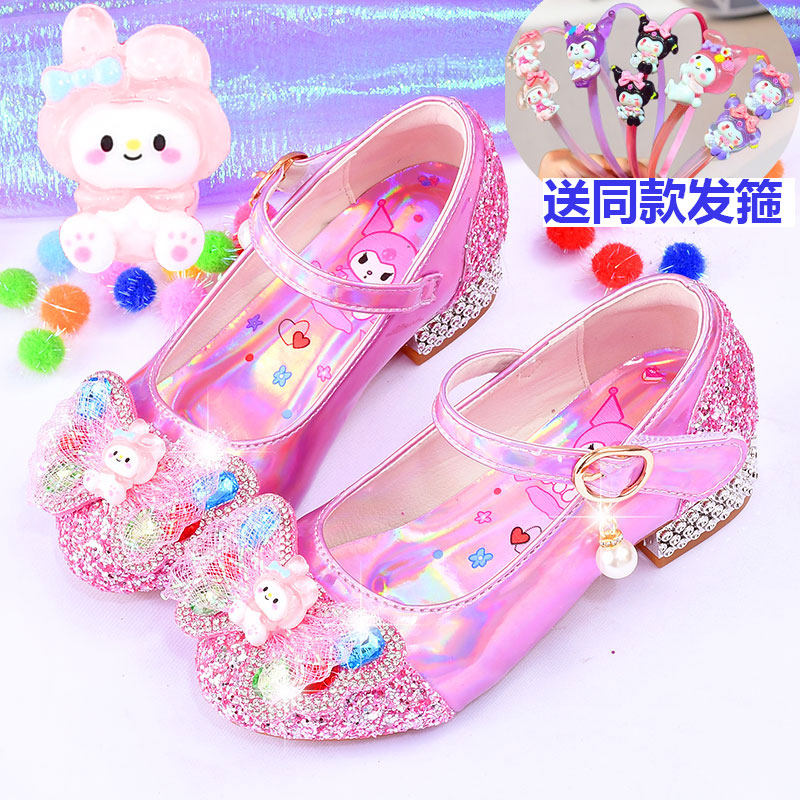 粉色美乐蒂公主鞋紫色库洛米水晶鞋蓝色玉桂狗单鞋女童高跟鞋礼服