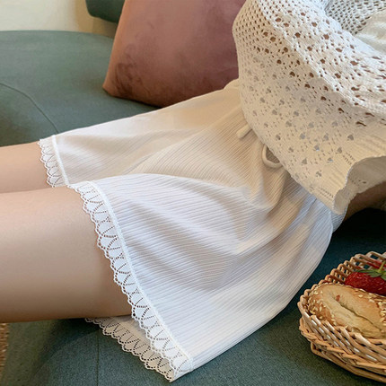 白色安全裤女防走光夏季薄款打底裤可外穿不卷边宽松蕾丝花边短裤