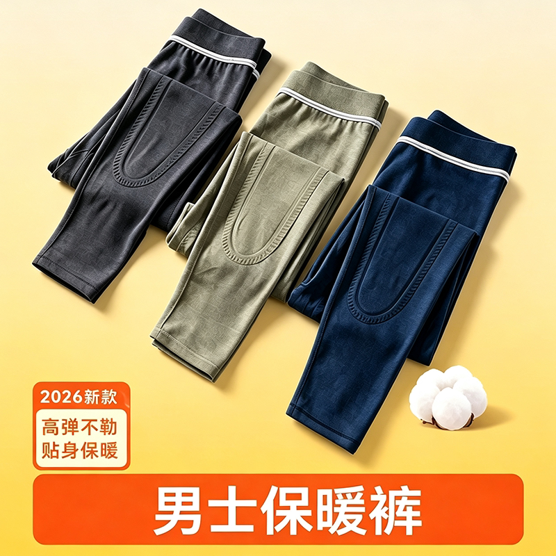 不臃肿内穿舒适不紧绷加厚加绒秋冬男士护膝保暖裤高弹力修身显瘦