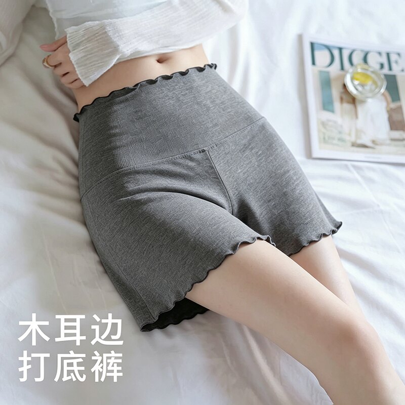 木耳边灰色健身短裤女春夏外穿薄款舒适低腰折叠热裤休闲打底裤图片