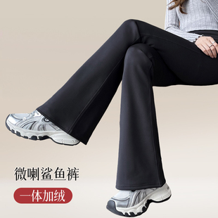 无尴尬线微喇瑜伽裤女秋冬外穿加绒加厚打底裤高腰收腹鲨鱼新比裤