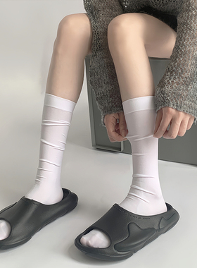 夏季小腿袜女薄款冰丝长筒袜子白色天鹅绒jk中筒丝袜夏天堆堆袜