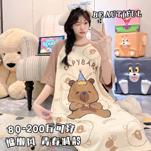 卡通大码200斤短袖睡裙女连衣裙