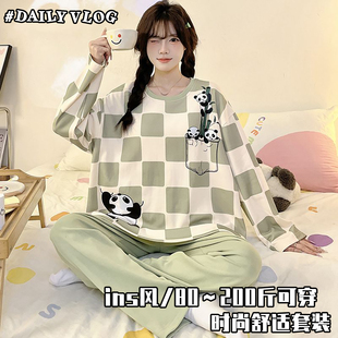 女士长袖 套装 睡衣大码 薄款 中国风 200斤可爱秋天家居服夏季 春秋款