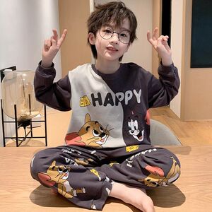 儿童睡衣棉感长袖春秋季2024新款男童宝宝中大童男孩子小学生套装