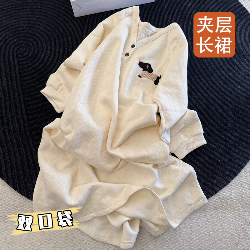 中长秋冬中长款空气棉甜美睡裙女