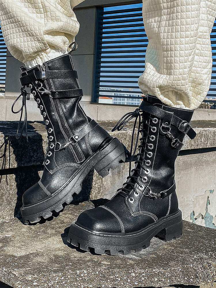 欧美个性厚底中筒靴价格 欧美个性厚底中筒靴图片 星期三