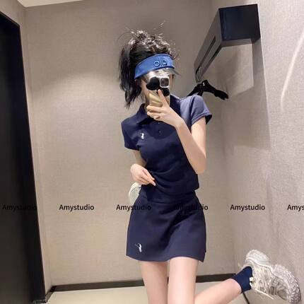 韩系夏季新款休闲套装时尚刺绣小马短袖上衣高腰显瘦半身裙两件套
