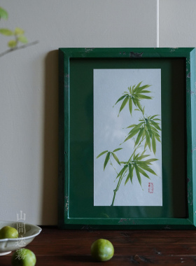 三径就荒丨手绘竹子挂画复古实木摆台中古风入户玄关家居装饰画