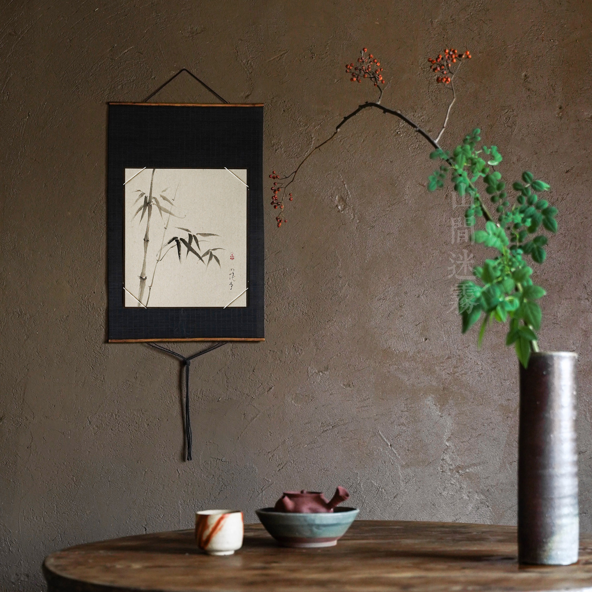 山间迷雾黑白水墨画手绘传统国画