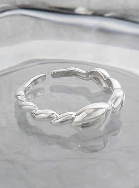 S925防过敏小众设计光滑素圈指环麻花扭纹高级感百搭气质简约戒指