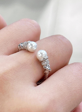 S925纯银珍珠戒指女中古风高级感