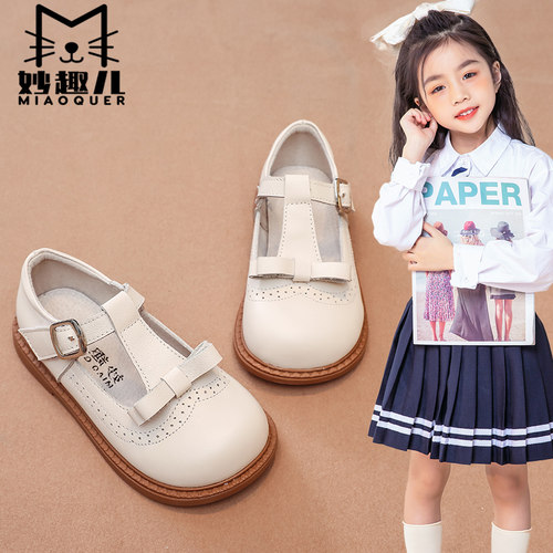 妙趣儿秋季女童真皮软底公主鞋子