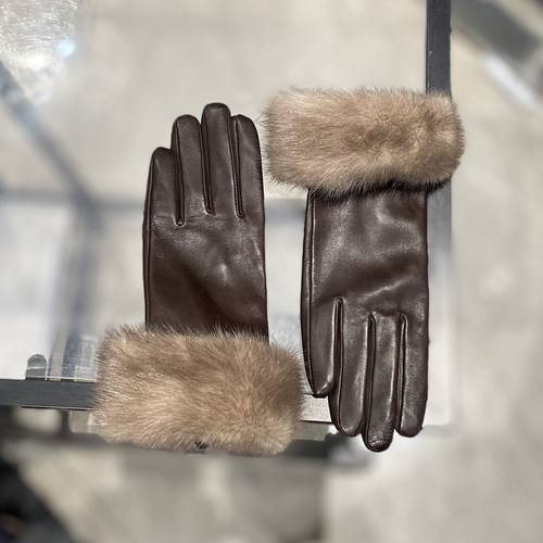 断码特价 水貂毛小羊皮手套真皮皮草百搭女送礼圣诞冬季骑行开车