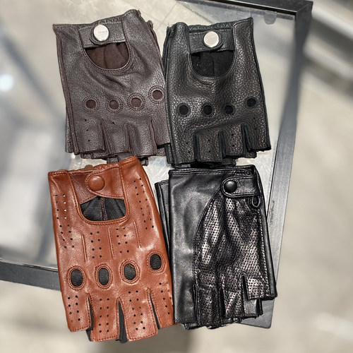 断码特价 羊皮鹿皮半掌男士骑士机车薄款户外真皮手套半指秋冬季