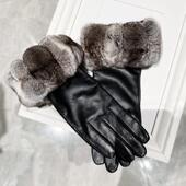 保暖加绒加厚户外骑行开车分指 龙猫青紫蓝青紫兰羊皮手套女冬季