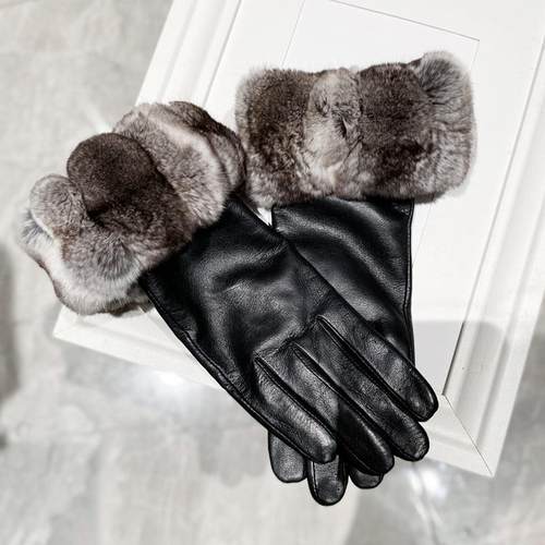 青紫蓝粟鼠毛皮草手套