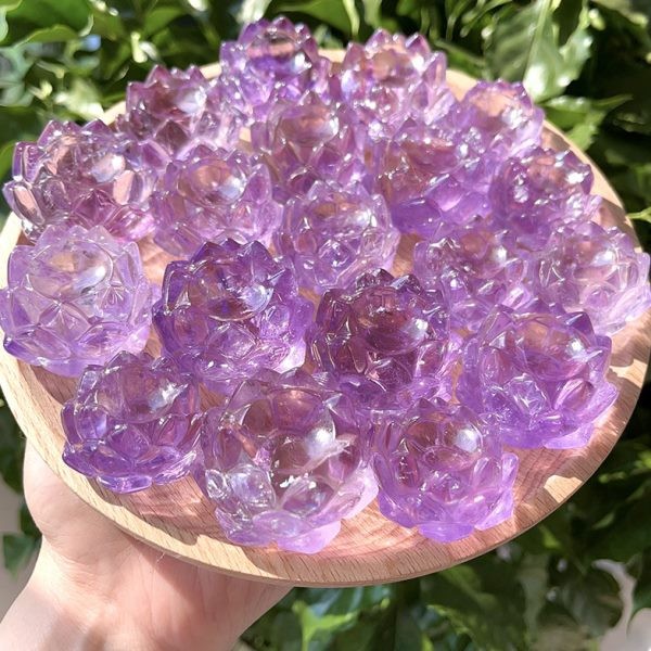 2025莲花巴西紫水晶原石可天然透做工好打磨莲花球紫水晶晶体座水