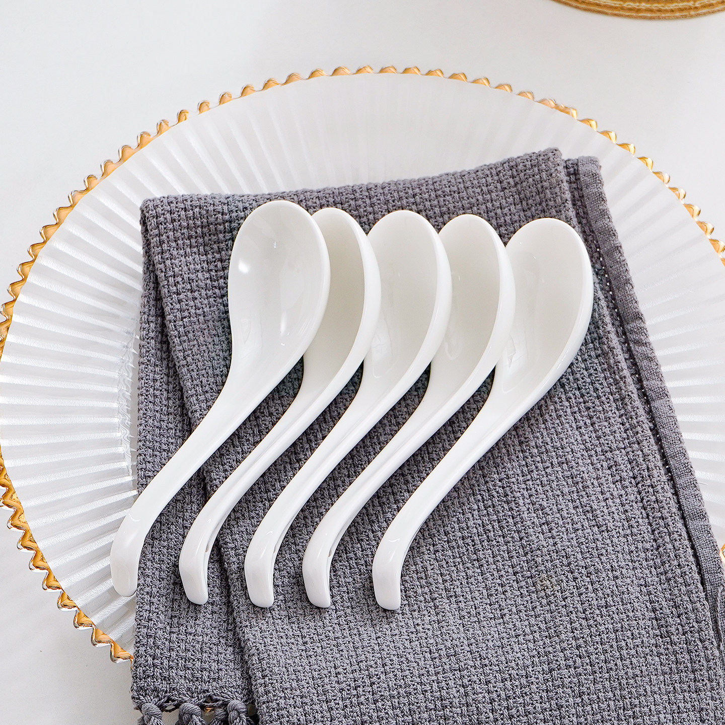 4个装创意纯白天鹅小汤勺粥勺家用长柄饭勺调羹陶瓷小勺吃饭勺子