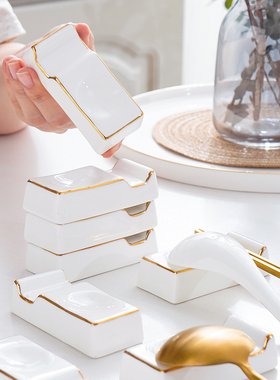描金骨瓷长方形筷架筷子托餐桌勺托酒店金边支架托公筷架收纳架托