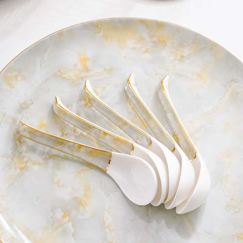 4个描金天鹅小汤勺家用汤匙饭勺