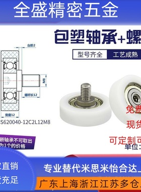 BS620040-12C2L12M8包塑轴承不锈钢带螺杆塑料滑轮POM滚轮尼龙