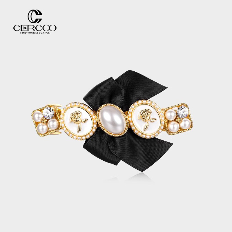 Cercoo/奢蔻高级感布艺蝴蝶结平行夹复古气质发夹女后脑勺头饰品
