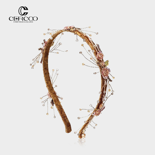Cercoo 奢蔻玫瑰圣母原创发箍头饰手工编织玫瑰水晶头箍轻奢发饰