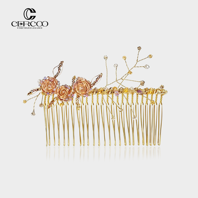 Cercoo/奢蔻玫瑰圣母水晶发梳手工编织盘发插梳轻奢新中式发饰女