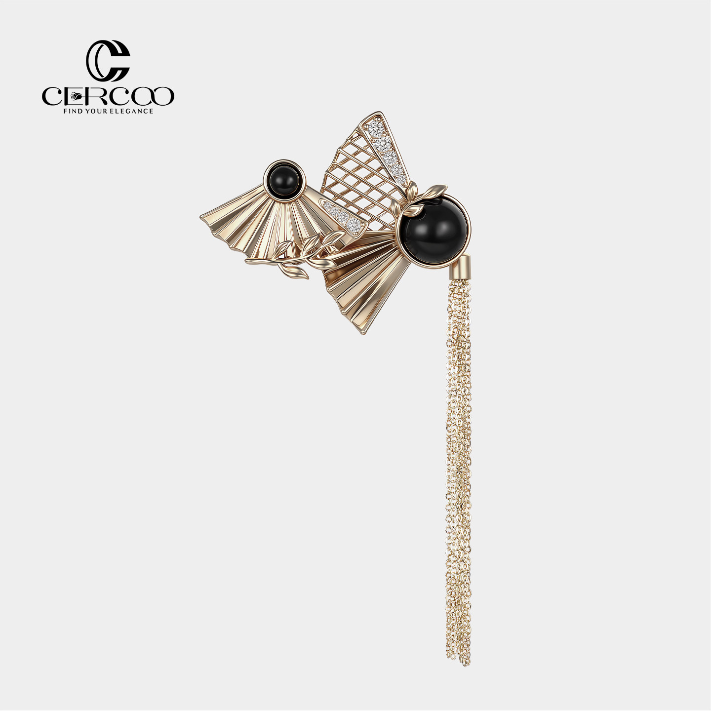 Cercoo/奢蔻墨间扇系列古典新中式折扇流苏胸针配饰别针高档胸花