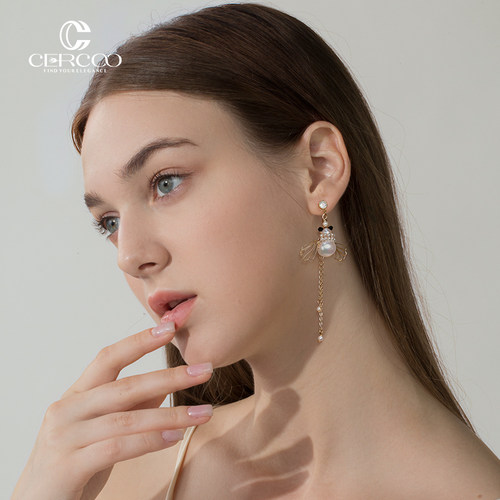 Cercoo/奢蔻蜜蜂女王手工编织耳环耳钉式长款流苏小众设计感耳饰