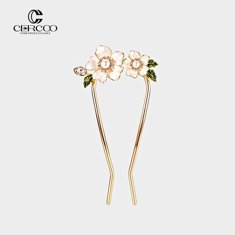 Cercoo/奢蔻幽幽栀玉手工滴油工艺盘发圈插梳后脑勺发插轻奢小众