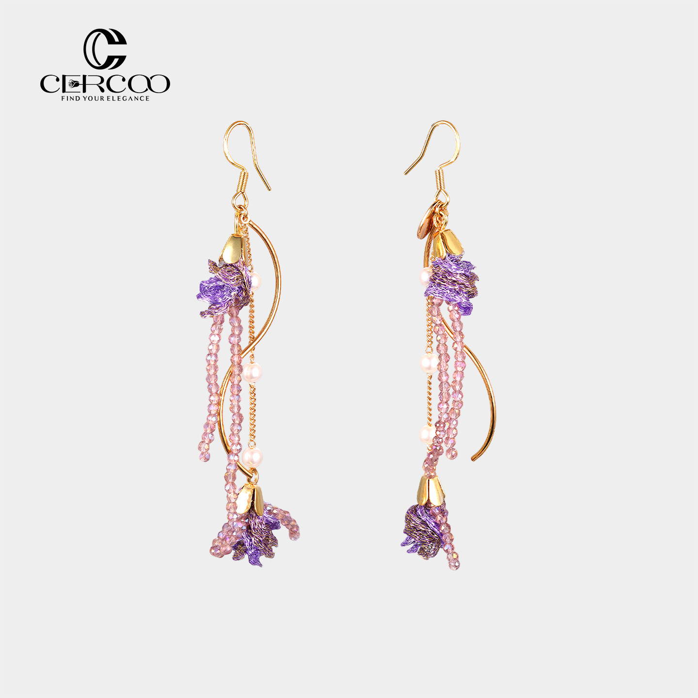 Cercoo/奢蔻莫奈·花园小径长流苏耳环手工编织花朵耳饰耳坠饰品