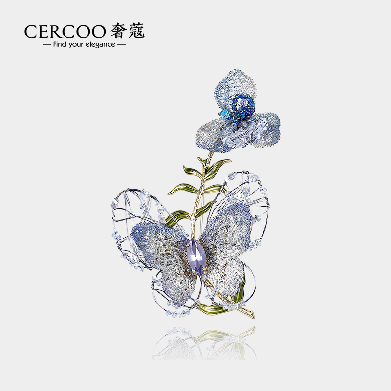 Cercoo/奢蔻翩蝶晶梦璀璨仿水晶花朵高档胸针小众设计女胸花别针