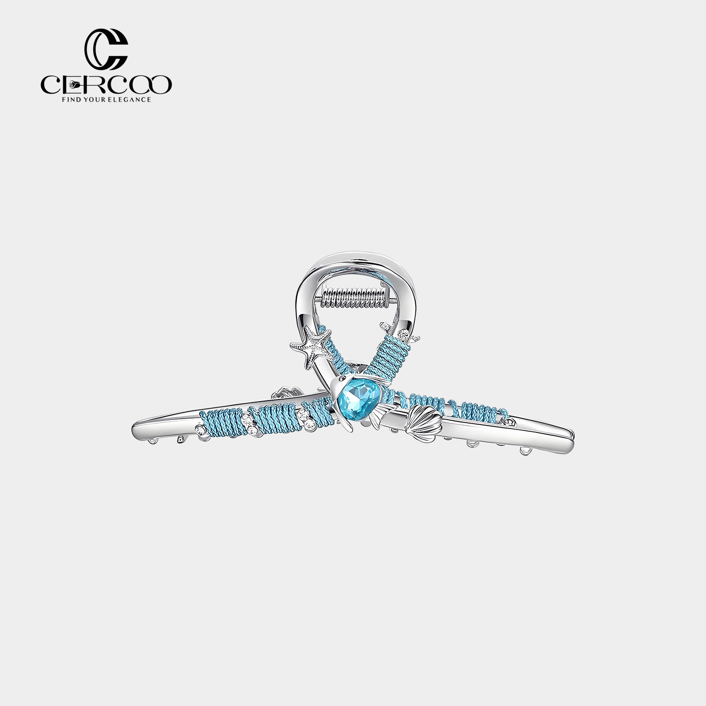 Cercoo/奢蔻海星纪贝壳手工编制水晶大号竖抓夹子发抓鲨鱼夹发饰