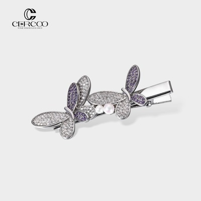 Cercoo/奢蔻冰雾蝴蝶边夹微镶工艺璀璨发夹头饰刘海碎发卡鸭嘴夹