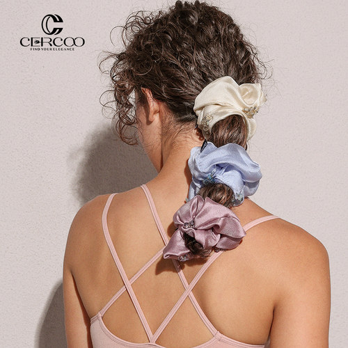 Cercoo/奢蔻法式缎面大肠发圈女简约水晶肥肠头绳扎头发马尾发绳
