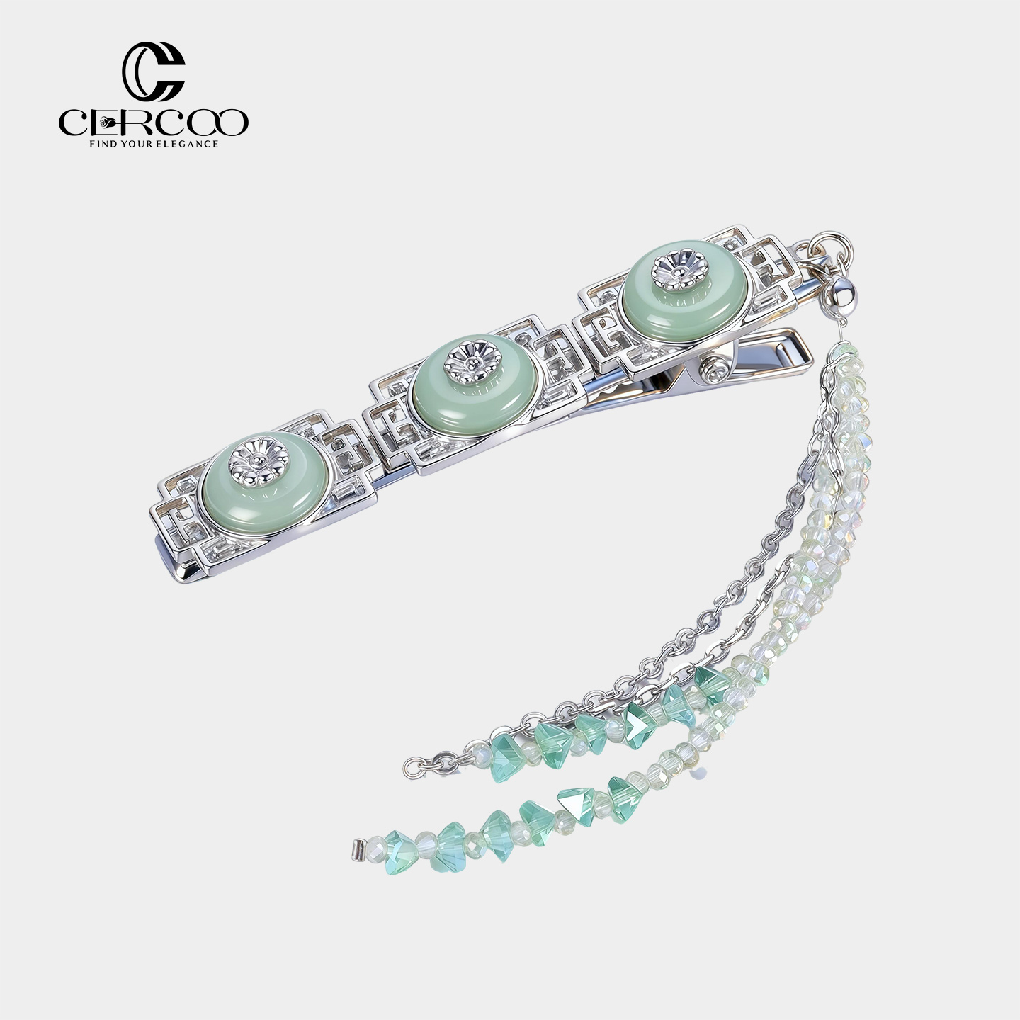 Cercoo/奢蔻翠玲珑鸭嘴夹新中式发卡头饰水晶流苏捏夹刘海侧边夹