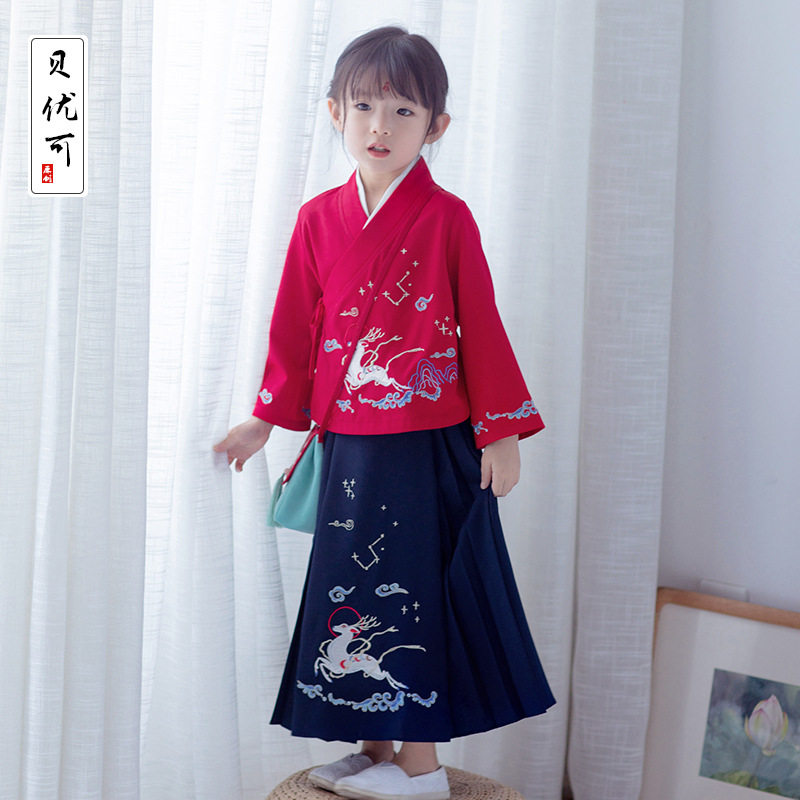 汉服女童春秋女宝宝交领小衫刺绣马面裙超仙民国风原创改良襦裙