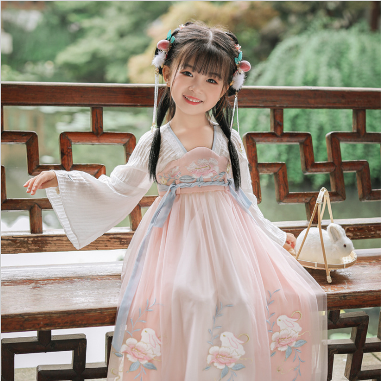 若兮女童汉服卯兔秋儿童超仙襦裙中国风古装唐装小女孩童装表演服