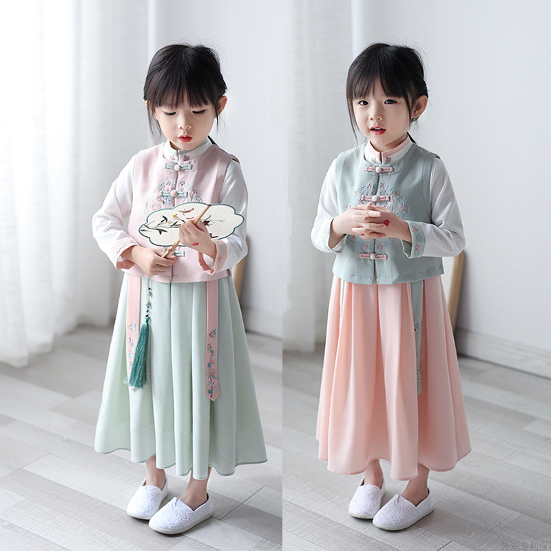 儿童汉服春秋超仙马甲襦裙