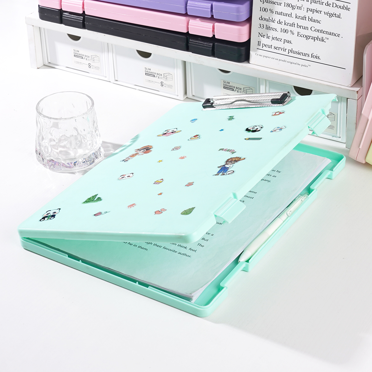 智权文件收纳盒a4多功能文件夹板带盒子二合一书写板夹书夹子档案盒办公室用品写字板加厚写字板两用款文件盒