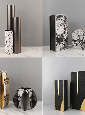 北欧金属皮革花器摆件家居桌面插花艺装饰品轻奢酒店样板间干花瓶