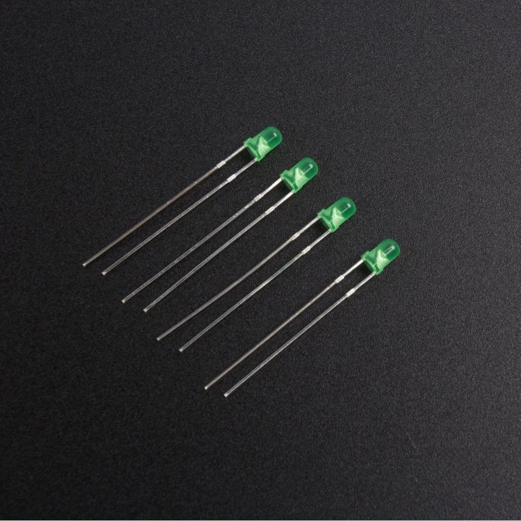 圆头F3普绿光led灯珠 3mm仿二元黄绿指示灯有边长脚DIP发光二极管