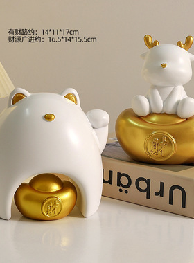 新中式马上有钱好寓意树脂摆件客厅酒柜轻奢装饰乔迁新居开业摆礼