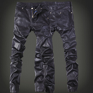 皮裤 men 子演出男士 黑色皮裤 潮男机车流行欧 clothes2015秋冬新品