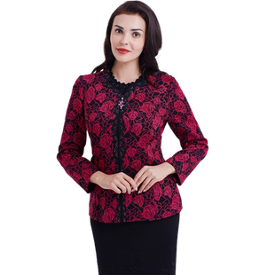 玫而美品牌女装时尚气质秋冬外套简洁印花春秋长袖上衣妈妈中年