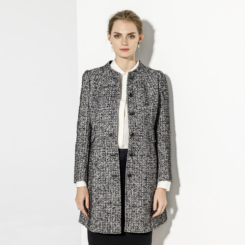 玫而美羊毛针织中长薄大衣特价